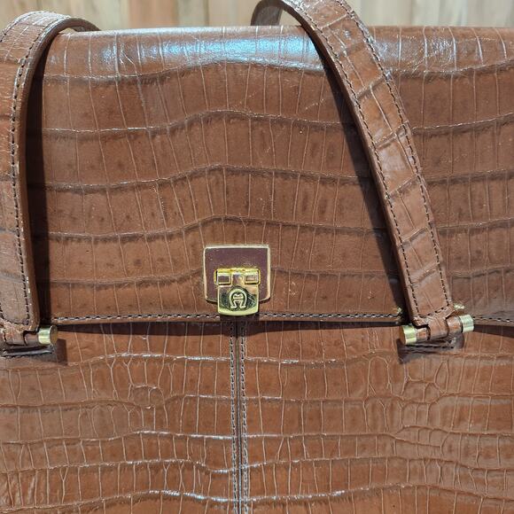 Vintage Etienne Aigner Croc Embossed Satchel Purse Bag - Picture 4 of 16